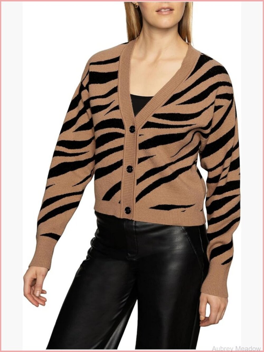 Long Sleeve Button Front Cardigan Sweater in Animal Print